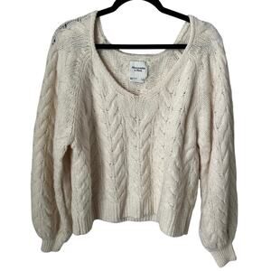 Abercrombie & Fitch Cable Knit Sweater Cream Chunky Knit Crop Balloon Sleeve